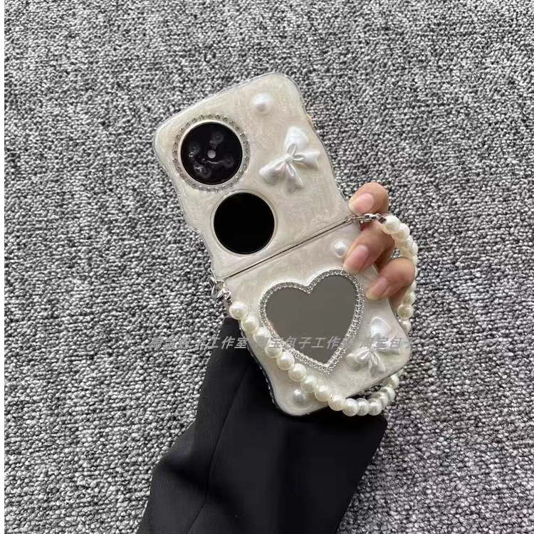 轻奢高级感爱心镜子适用华为pocket2折叠屏手机壳新款滴胶OPPO软