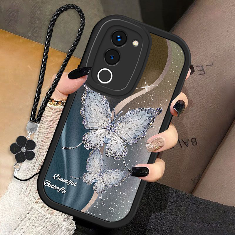 适用vivoS17手机壳vivoS17e小羊皮硅胶壳闪耀蝴蝶女款轻奢保护壳