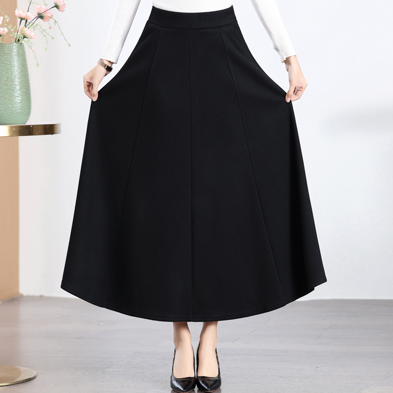 羊毛呢半身裙女秋冬季2025新款高腰显瘦中长款a字摆裙遮肉伞裙子