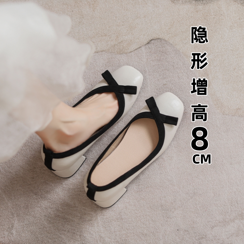 内增高法式温柔晚风女鞋2025夏季新款百搭方头浅口中跟跟鞋软底女
