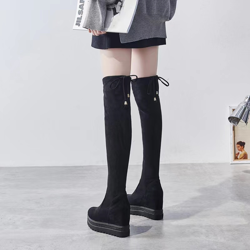 内增高长筒靴女2022年新款冬季加绒过膝长靴厚底显瘦小个子弹力靴