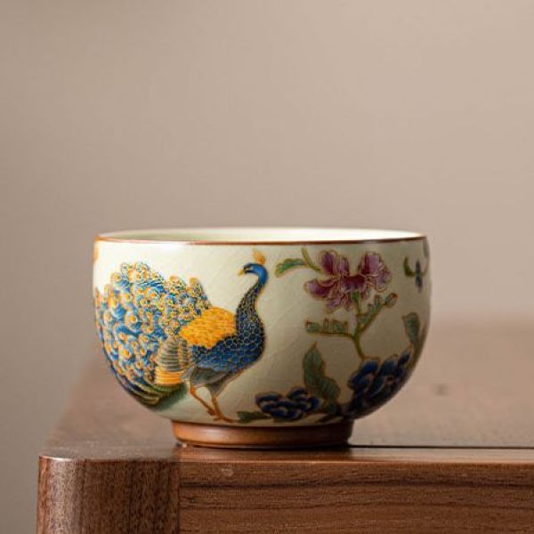 汝窑孔雀禅定陶瓷主人杯高档泡茶器开片品茗茶杯家用办公茶杯复古
