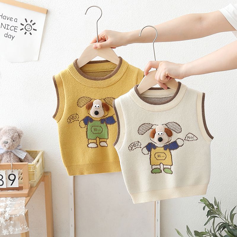 宝宝毛衣马甲针织背心2025男童春秋装新款中小童洋气卡通儿童毛衣