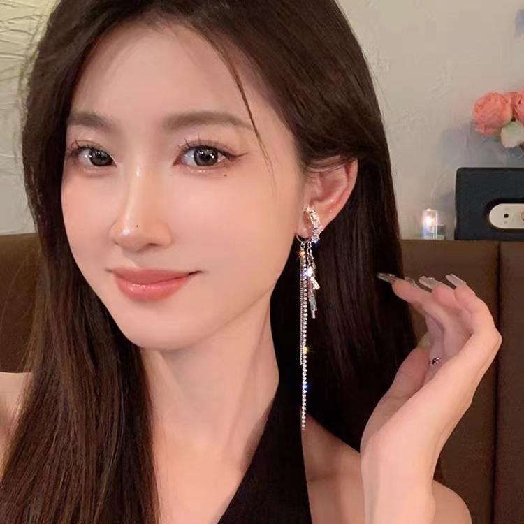 铜合金耳饰 爆闪链条长款超长流苏款无耳洞耳骨夹耳挂高级感耳饰