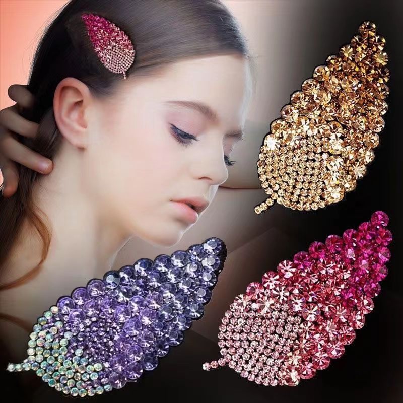 发夹一字夹水钻BB夹叶子韩国简约刘海顶夹边夹发卡成人女前额夹子