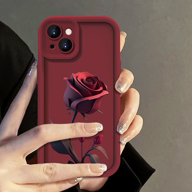 适用苹果13Promax暗红玫瑰手机壳iPhone13/13Pro全包硅胶防摔女款