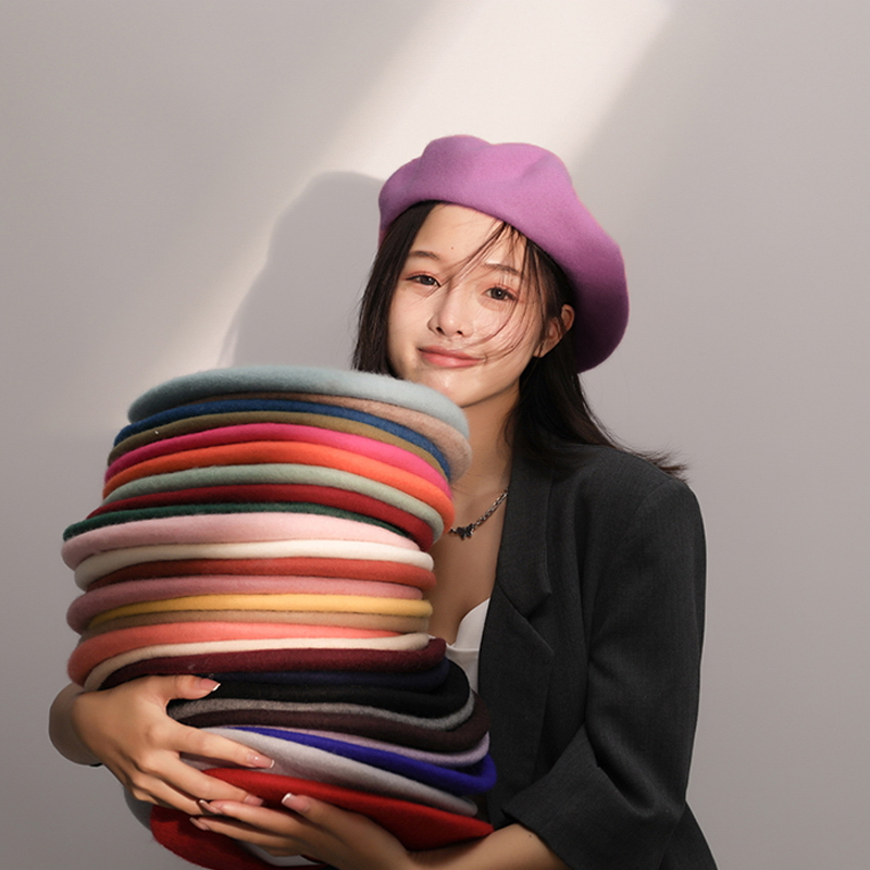 贝雷帽纯色百搭时尚女韩版简约保暖网红潮四季通用日系复古画家帽