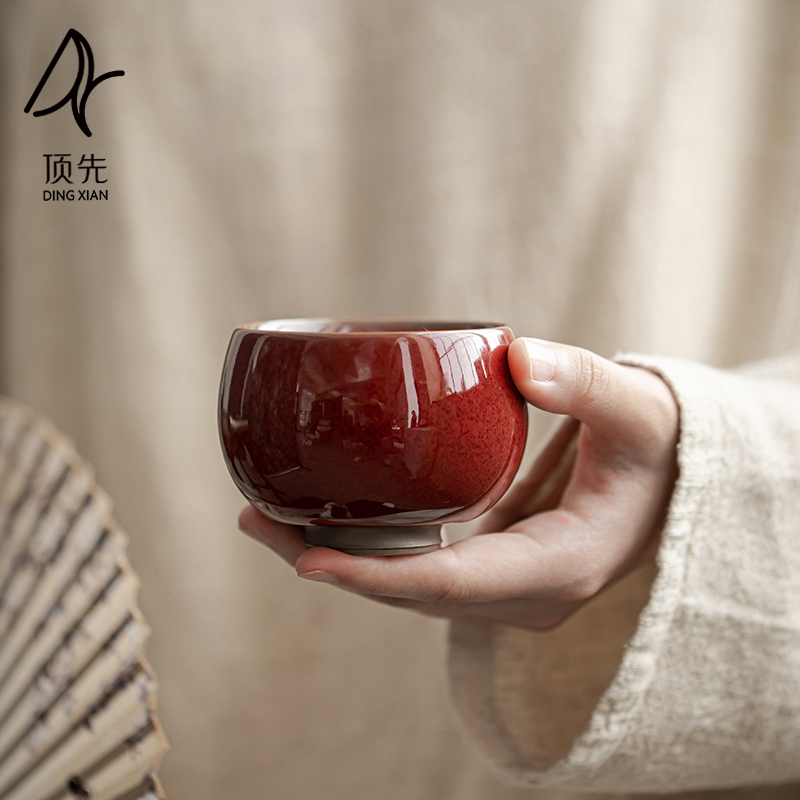 顶先 原矿釉铁胎郎红冰花遇水化冰品茗主人杯 A5687