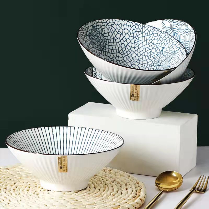 【川岛屋专属】山田8英寸斗笠碗4只装家用大汤碗日式拉面碗陶瓷餐具