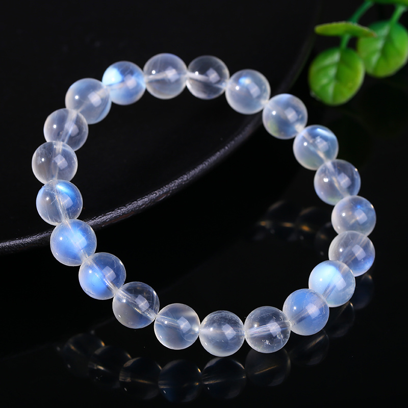 天然蓝月光石单圈多圈手链女款冰种玻璃体彩虹白体月光石时尚手串