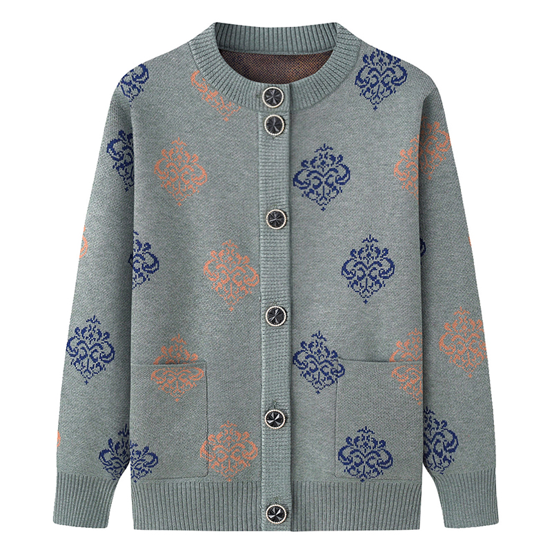 老年人春装奶奶毛衣妈妈外套加绒开衫针织衫春秋老太太老人衣服女