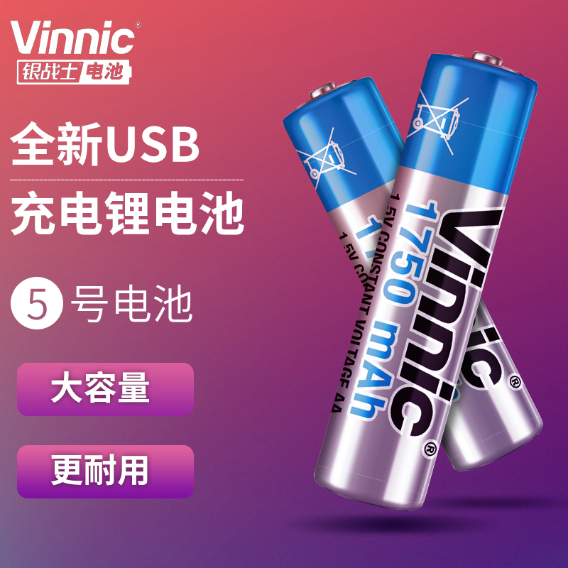 VINNIC5号USB可充电电池2节带线循环可充电电子门锁玩具用锂电池