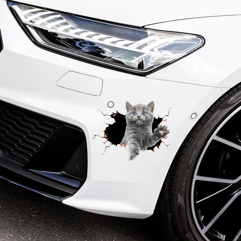 汽车全新贴纸创意个性3D立体小猫咪车贴可爱卡通改装遮挡划痕车贴