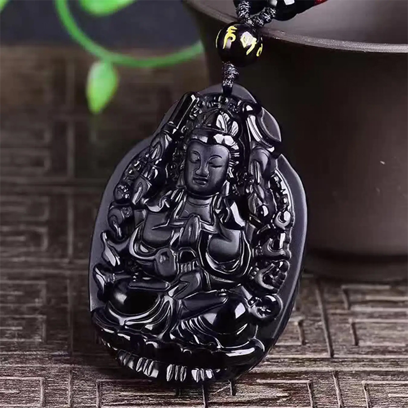千手观音本命佛吊坠天然黑曜石属鼠守护神菩萨平安万字边男女吊坠