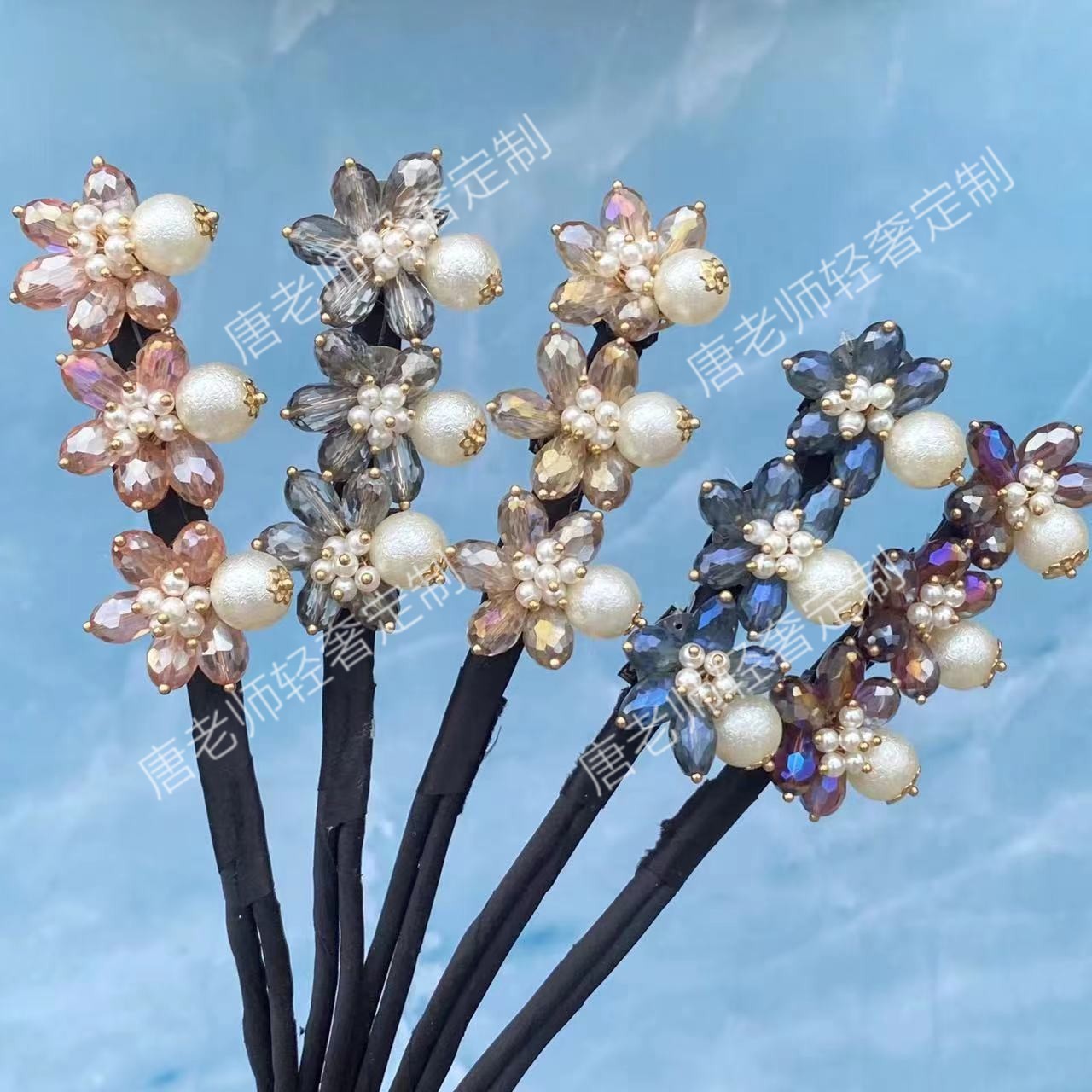 R258唐老师春夏季新款仿珍珠花苞盘发棒