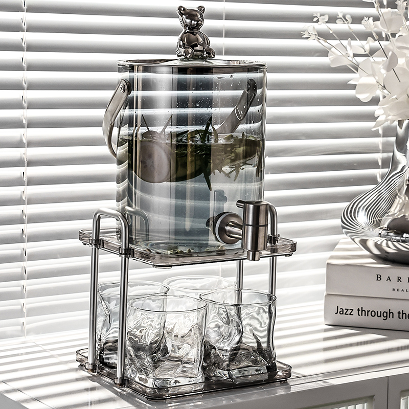 北欧风玻璃耐热冷水壶带龙头大容量家用凉水壶水果茶饮料桶轻奢