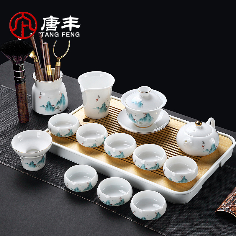 唐丰白瓷功夫茶具用品小套家用高端泡茶壶茶杯办公会客玉瓷茶器