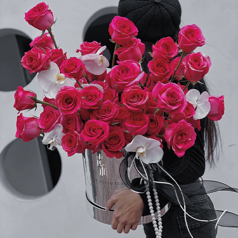 悦木 镜面抱抱桶超大银色鲜花插花桶套2花盒