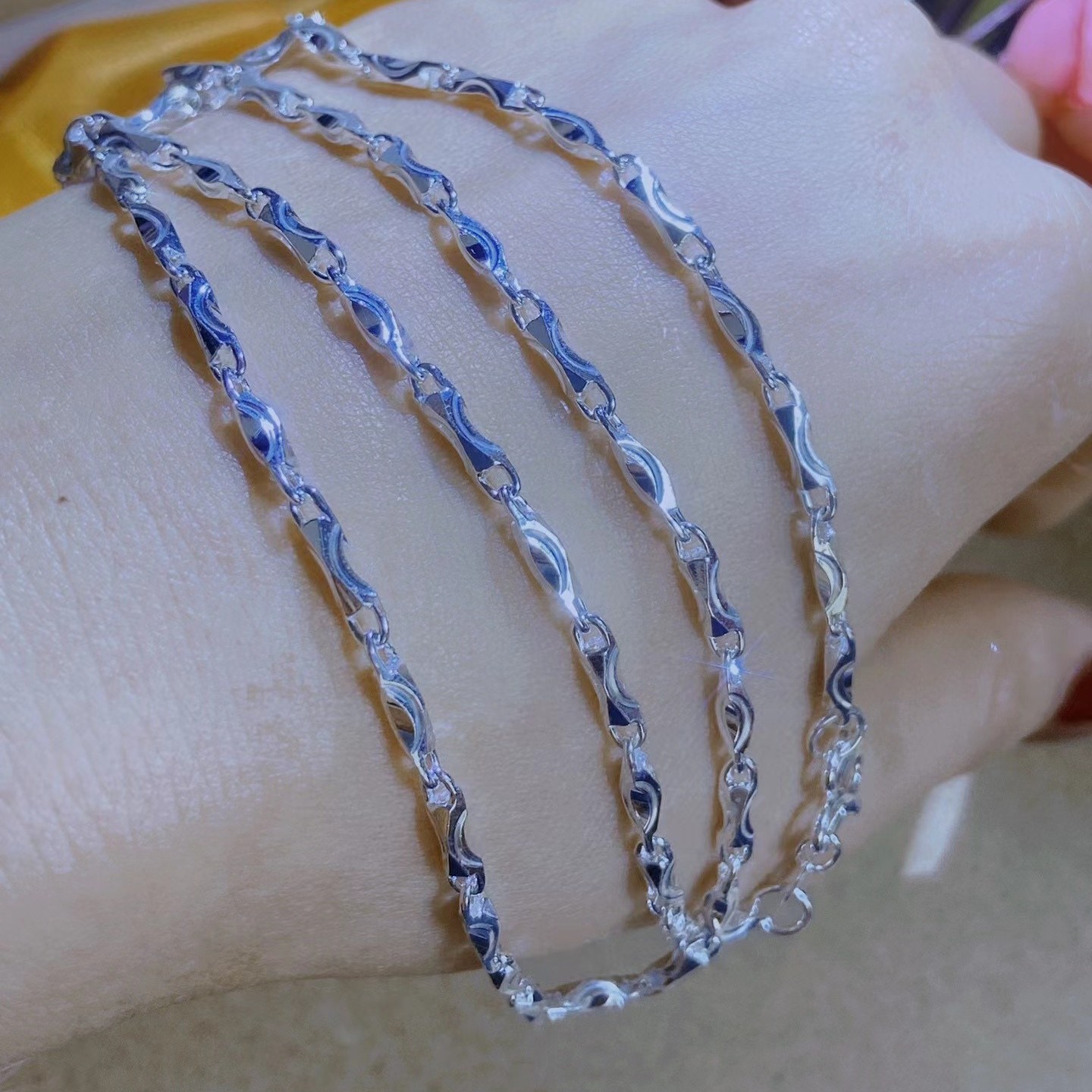 链子足银 999纯银元宝项链实心时尚男士粗细秀气项链女999足银