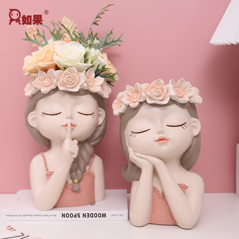 ROOGO/如果仙女花盆大号客厅阳台装饰创意女孩头简约吊兰盆栽摆件