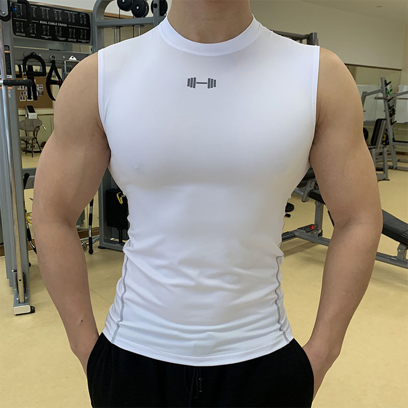 2024新款紧身背心男透气弹力速干衣运动健身训练无袖圆领工字背心