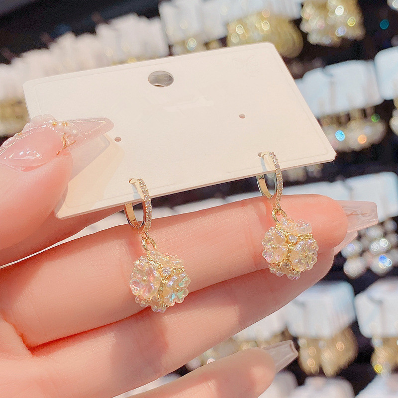 铜合金耳饰 气质时尚花朵球球耳扣耳环