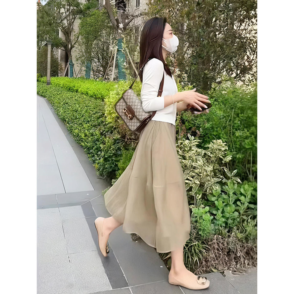 欧根纱半身裙女秋季新款a字裙高腰显瘦气质裙子纯色网纱长裙9968