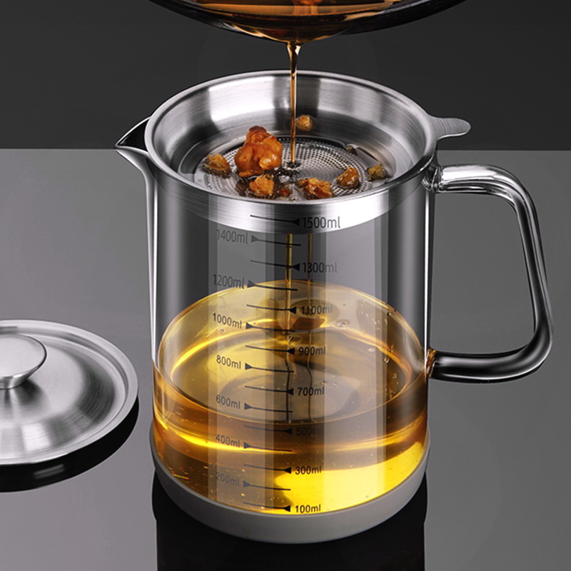 德国滤油壶玻璃带过滤网储油罐家用大容量滤油神器厨房油渣装油瓶