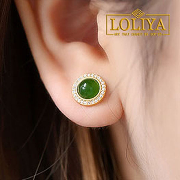 和田玉碧玉满镶嵌时尚辣绿耳钉