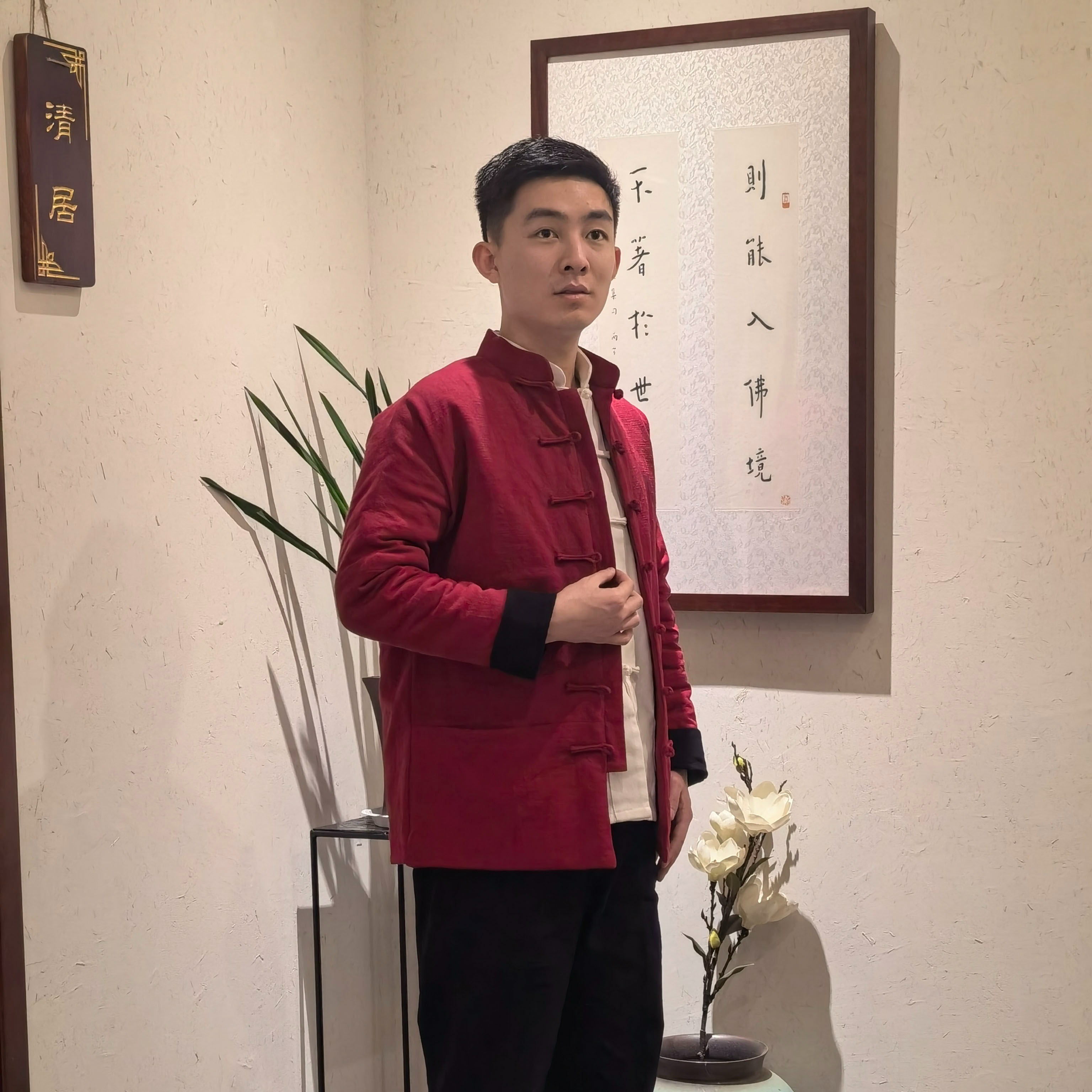 CUBUFQ男士外套双层中国风唐装中式复古上衣手工汉服立领复古连袖