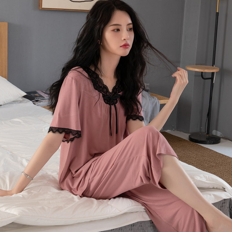 简洁舒爽2025新款莫代尔睡衣女夏季薄款短袖可外穿家居服两件套装