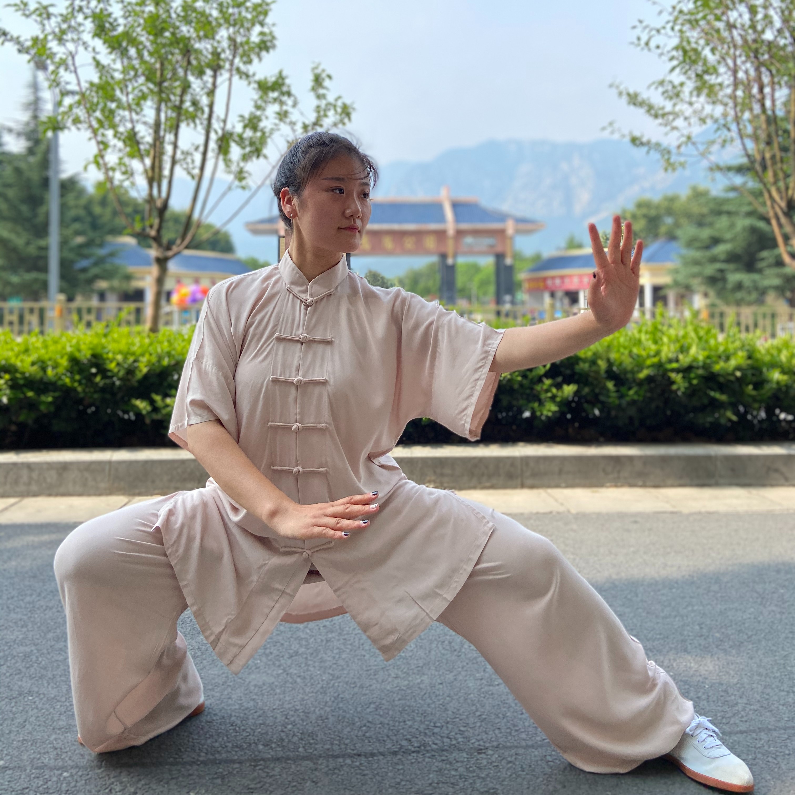 一举成功#春夏季短袖棉绸中式太极服男女太极拳表演比赛服装