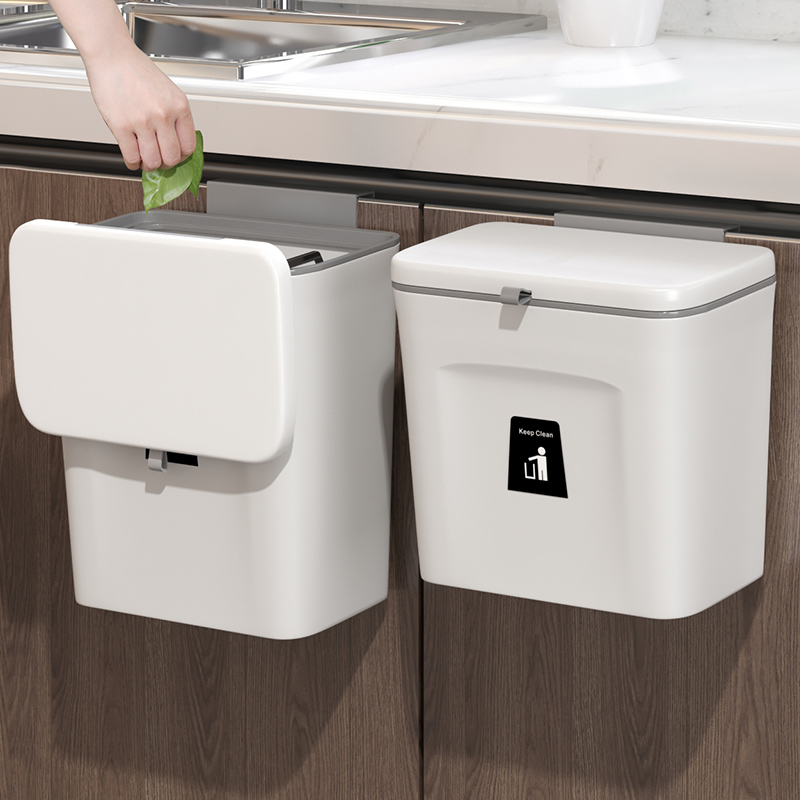 厨房垃圾桶带盖家用橱柜门壁挂厕所卫生间客厅纸篓厨余挂式收纳筒