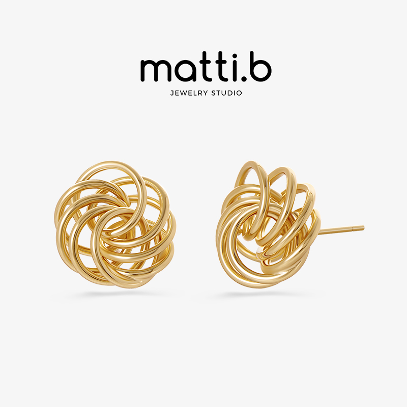 铜合金耳饰 法式简约编织镂空小众气质轻奢高级设计感耳钉女1430