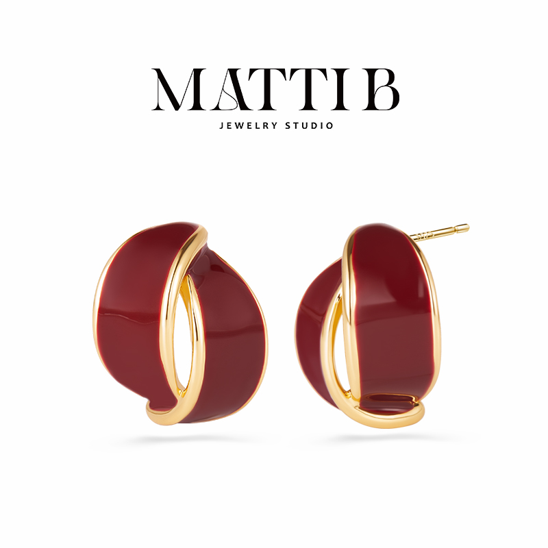 铜合金珐琅耳饰 复古港风独特小众气质红色高级感新爆款耳钉1813