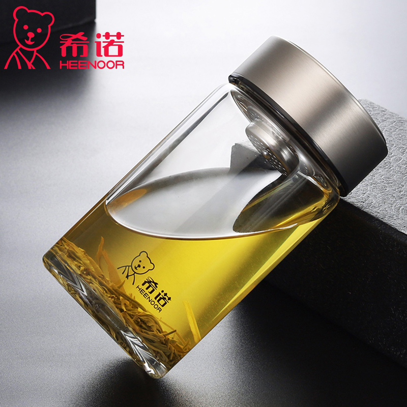 希诺新款单层玻璃杯男士夏天大容量家用透明喝水杯带滤网泡茶杯子