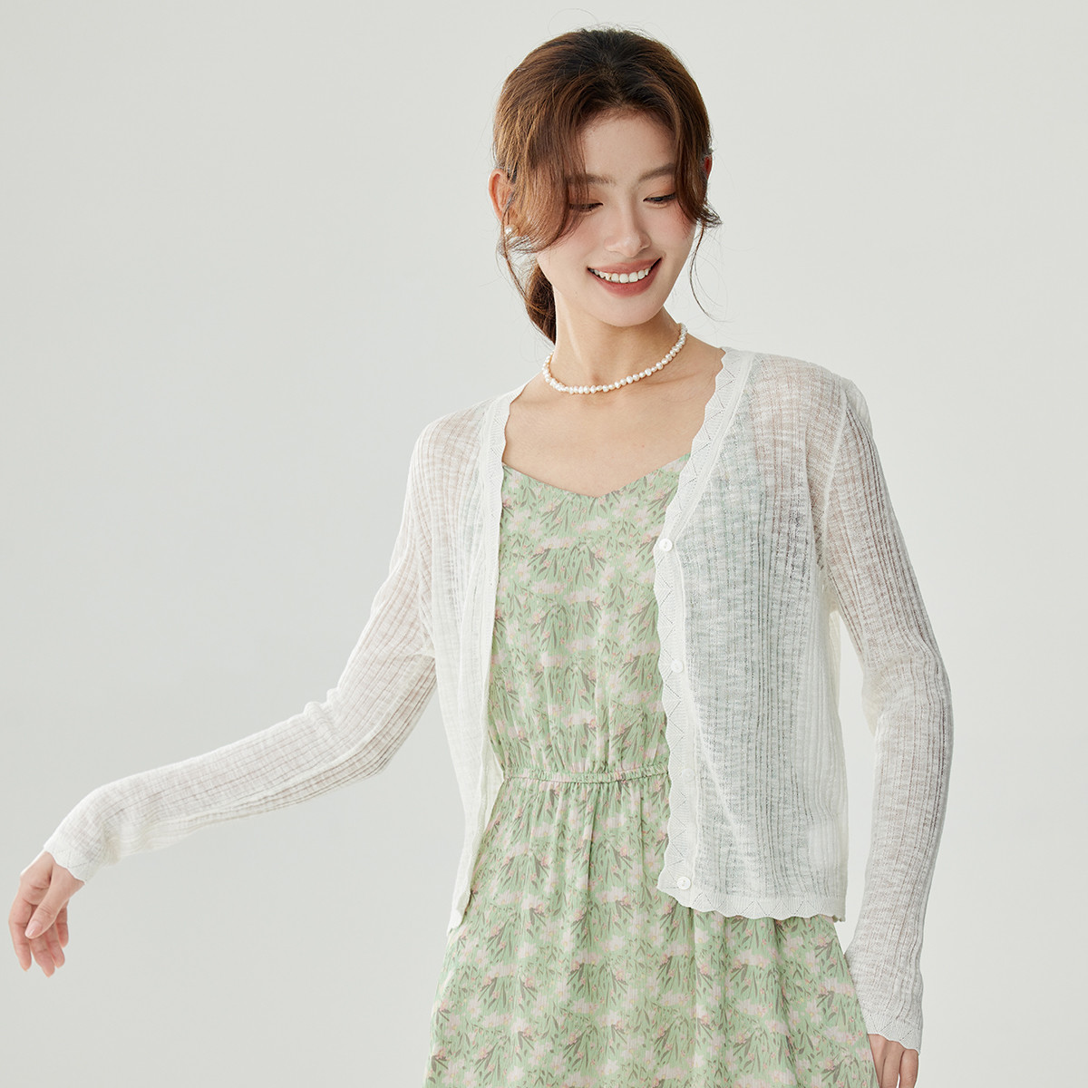 【风感波粒】茵曼2024夏季新款女毛针织衫开衫薄款镂空防晒V领时尚