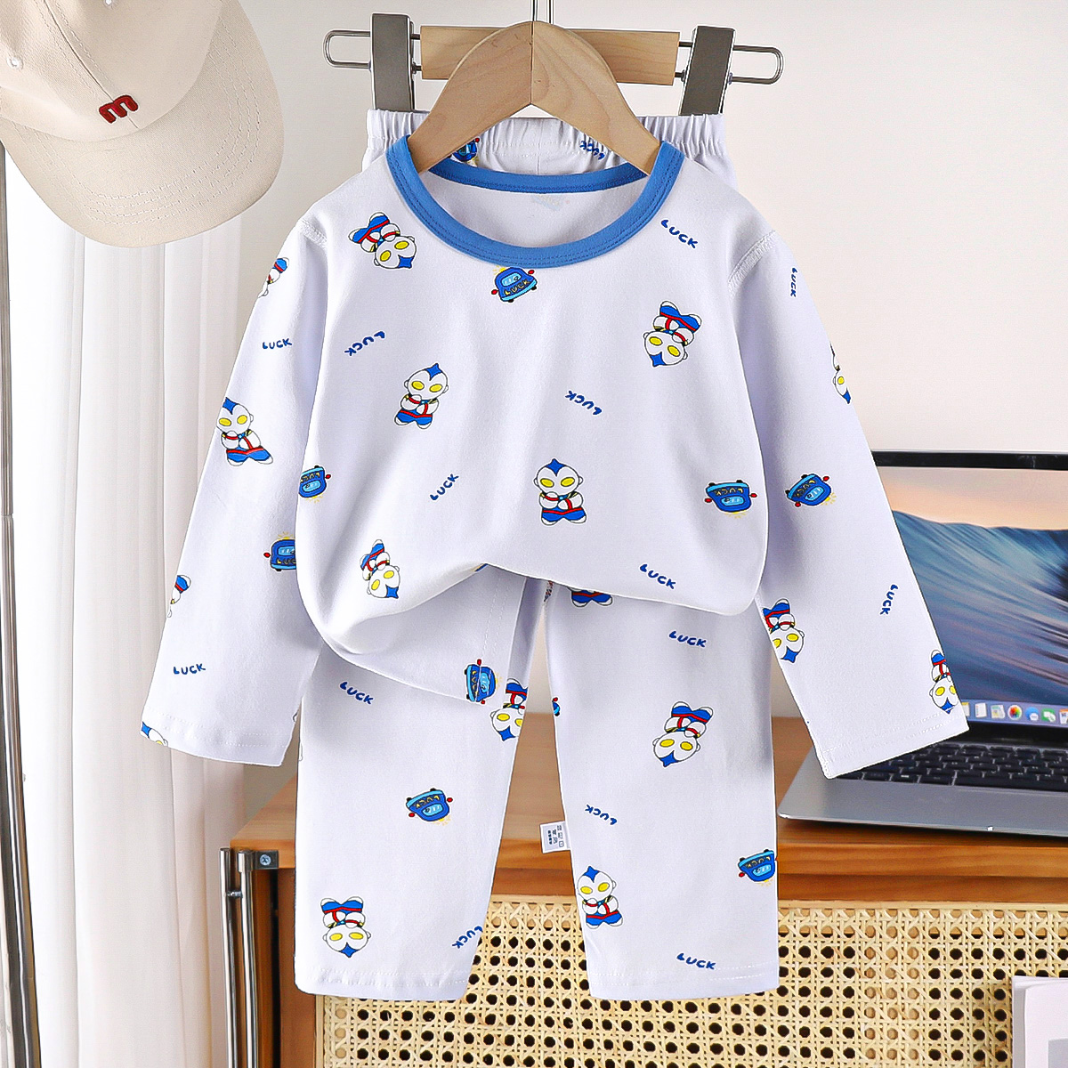 儿童莱卡内衣套装男女宝宝无骨卡通秋衣裤家居服中大童儿童秋衣