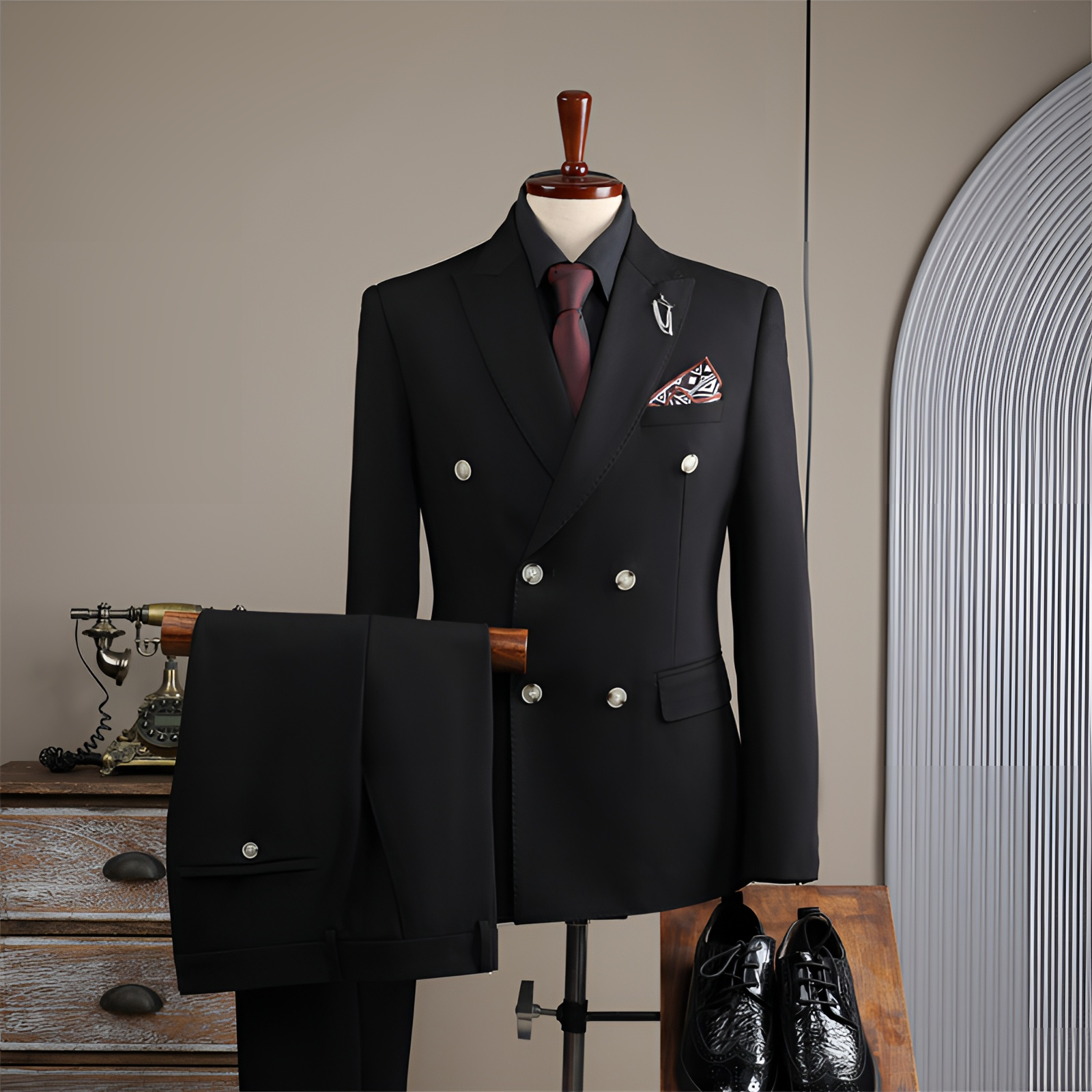 双排扣高档西装套装男士商务新郎结婚礼服修身英伦风咖色西服男装