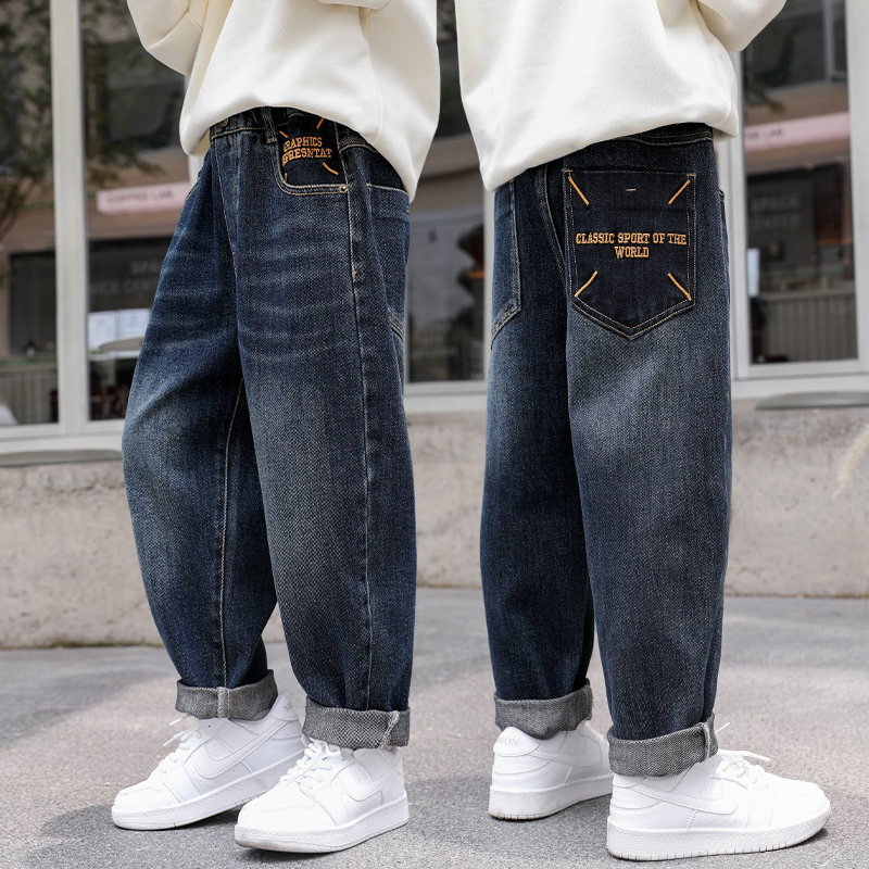 男童休闲裤子春秋款2024新款儿童宽松弹力牛仔裤中大童秋季长裤潮