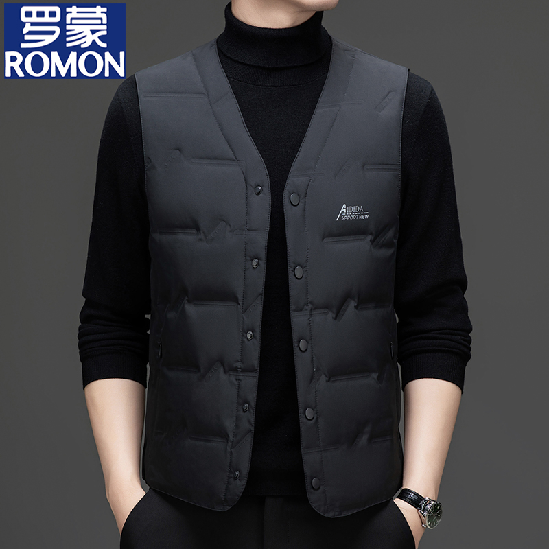 【白鸭绒】罗蒙冬季男士新款羽绒背心休闲轻薄保暖时尚潮流马甲外套