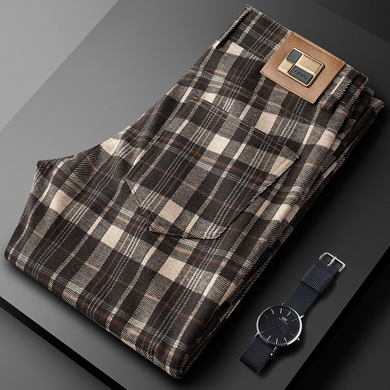 NDSL羊毛轻奢高级感秋冬季磨毛商务休闲裤男潮牌垂感修身小脚格子