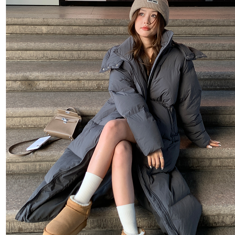 400克白鸭绒超长款过膝加厚带帽羽绒服大码男女情侣款