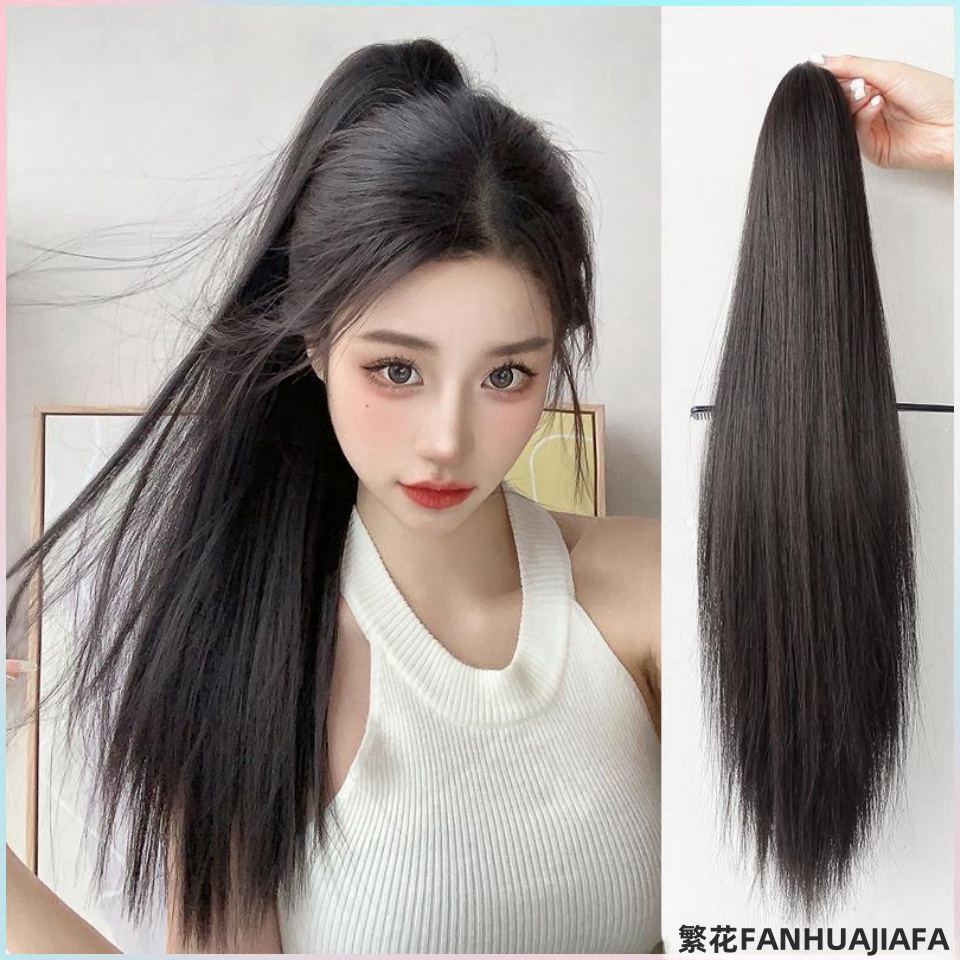 【黑长直马尾假发】长直发假发蓬松颅顶隐形仿真发减龄高质量假发