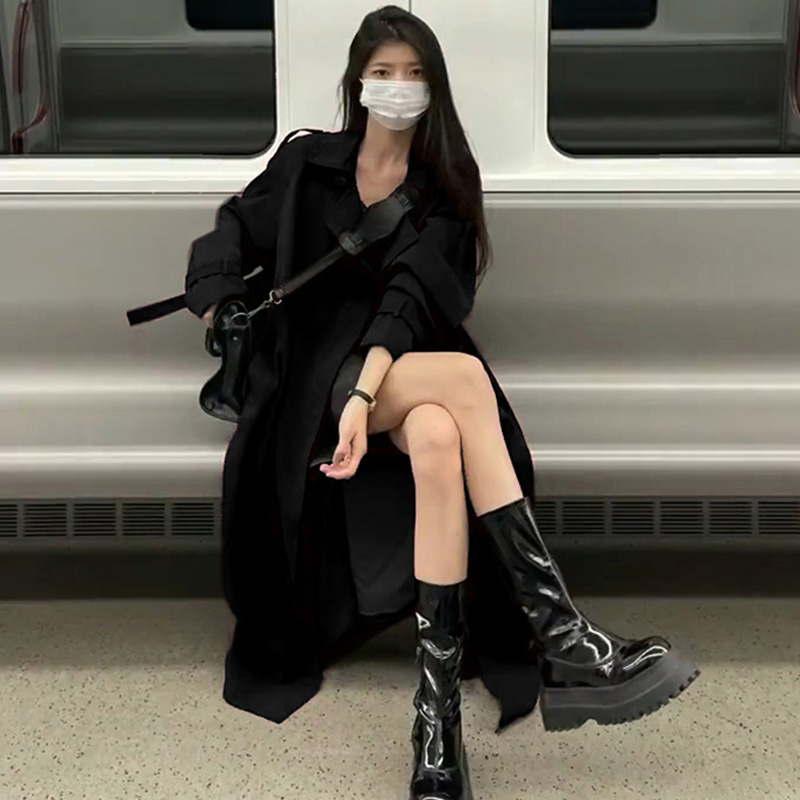 黑色风衣外套女中长款2025年秋季新款韩版宽松休闲百搭小个子大衣