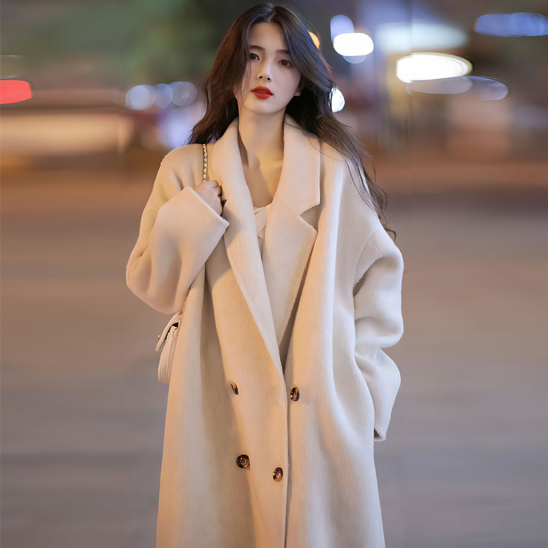 羽绒加厚内胆毛呢大衣女中长款2025冬季新款高级感双面呢毛呢外套