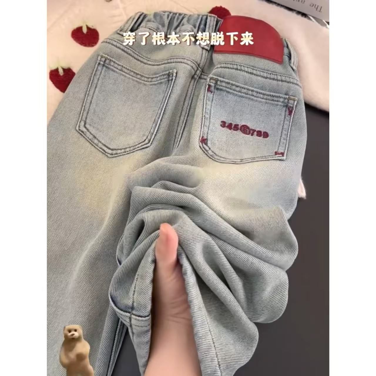 女童女款2025新款儿童春秋外穿加绒夏季长裤女童牛仔裤裤子直筒