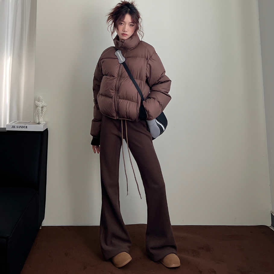 Fuccykee美式微喇休闲裤垂感加厚2025冬季女阔腿拖地毛呢阔腿裤