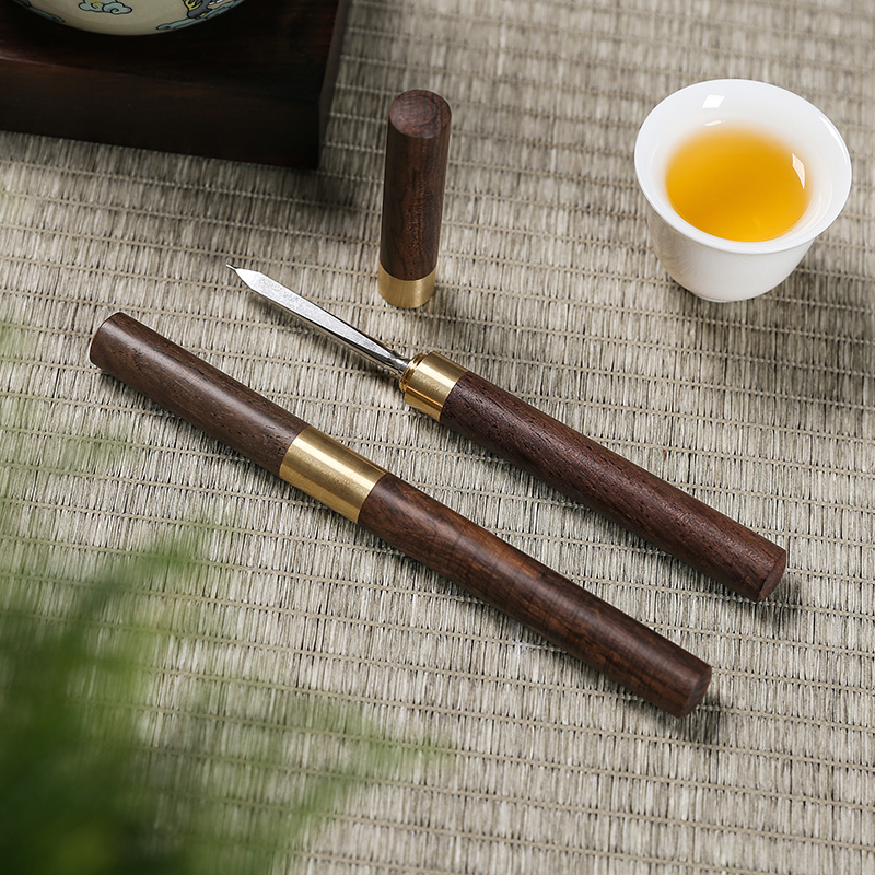 茶针茶道配件撬茶工具黑檀木花梨木红木茶针普洱茶锥高档家用大号