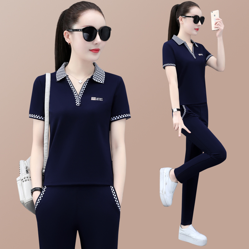 时尚运动套装女夏季新款饭量两件套短袖韩版显瘦洋气大码宽松套装